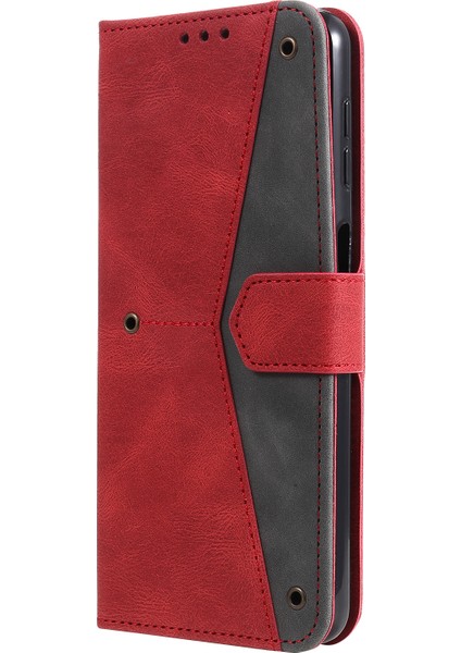 Perçin Dekor Cilt Duygu Birleştirme Deri Cüzdan Samsung Galaxy A32 4g (Ab Versiyonu) -Red Için (Yurt Dışından)