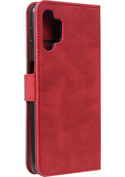 Perçin Dekor Cilt Duygu Birleştirme Deri Cüzdan Samsung Galaxy A32 4g (Ab Versiyonu) -Red Için (Yurt Dışından)