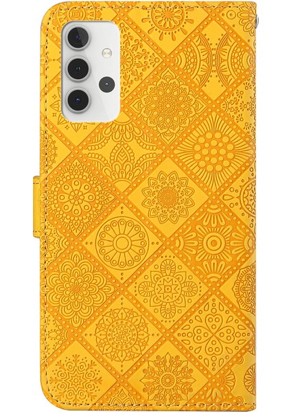Samsung Galaxy A32 5G/M32 5g Mıknatıs Telek Strap-Sarı ile Baskılı Çiçek Cüzdan Deri Kılıf (Yurt Dışından)