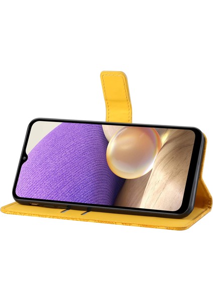 Samsung Galaxy A32 5G/M32 5g Mıknatıs Telek Strap-Sarı ile Baskılı Çiçek Cüzdan Deri Kılıf (Yurt Dışından)