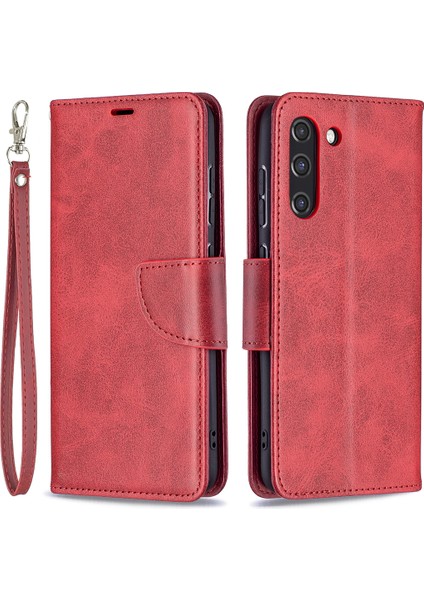 Samsung Galaxy S21 FE/S21 Lite-Red Için Pu Deri Cüzdan Tasarımı Akıllı Telefon Koruyucu Kılıf Kabuğu Kabuğu (Yurt Dışından)