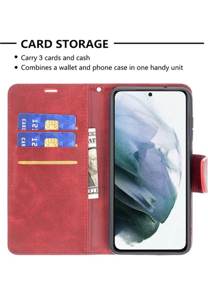 Samsung Galaxy S21 FE/S21 Lite-Red Için Pu Deri Cüzdan Tasarımı Akıllı Telefon Koruyucu Kılıf Kabuğu Kabuğu (Yurt Dışından)