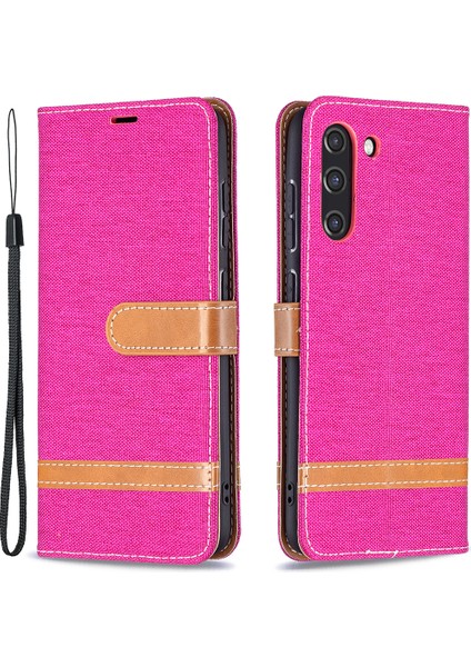 Samsung Galaxy S21 FE/S21 Lite-Rose Için Birleştirme Kot Pantolon Yüzey Deri Telefon Kapağı Cüzdan Standı Çantası (Yurt Dışından)