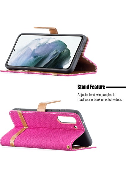 Samsung Galaxy S21 FE/S21 Lite-Rose Için Birleştirme Kot Pantolon Yüzey Deri Telefon Kapağı Cüzdan Standı Çantası (Yurt Dışından)