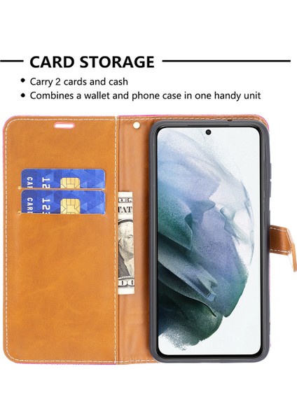 Samsung Galaxy S21 FE/S21 Lite-Rose Için Birleştirme Kot Pantolon Yüzey Deri Telefon Kapağı Cüzdan Standı Çantası (Yurt Dışından)