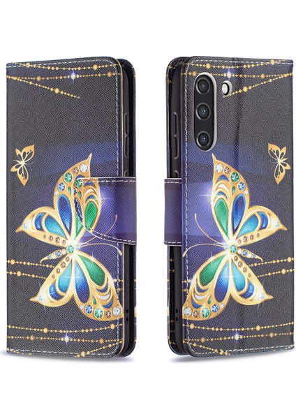 Cüzdan Tasarım Deseni Baskı Tam Koruma Deri Stand Kapak Kılıfı Samsung Galaxy S21 FE/S21 Lite-Vivid Kelebek (Yurt Dışından)