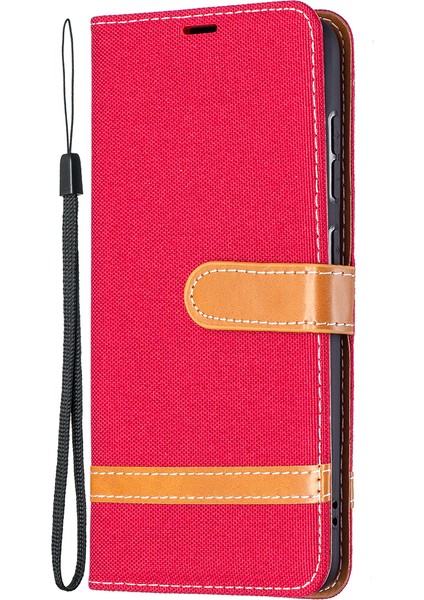 Samsung Galaxy S21 FE/S21 Lite-Red Için Kot Kot Bezi Yüzey Deri Telefon Kapağı Cüzdan Stand Kılıfı (Yurt Dışından)