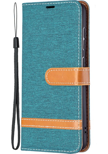 Samsung Galaxy S21 FE/S21 Lite-Green Için Birleştirme Kot Pantolon Yüzey Deri Telefon Kapağı Cüzdan Standı Çantası (Yurt Dışından)