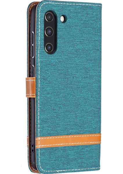 Samsung Galaxy S21 FE/S21 Lite-Green Için Birleştirme Kot Pantolon Yüzey Deri Telefon Kapağı Cüzdan Standı Çantası (Yurt Dışından)