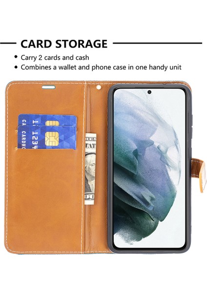 Samsung Galaxy S21 FE/S21 Lite-Green Için Birleştirme Kot Pantolon Yüzey Deri Telefon Kapağı Cüzdan Standı Çantası (Yurt Dışından)