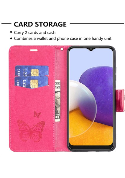 Samsung Galaxy A22 5g (Ab Versiyonu) Için Kelebek Desen Deri Deri Cüzdan Kılıf Kabuğu (Yurt Dışından)