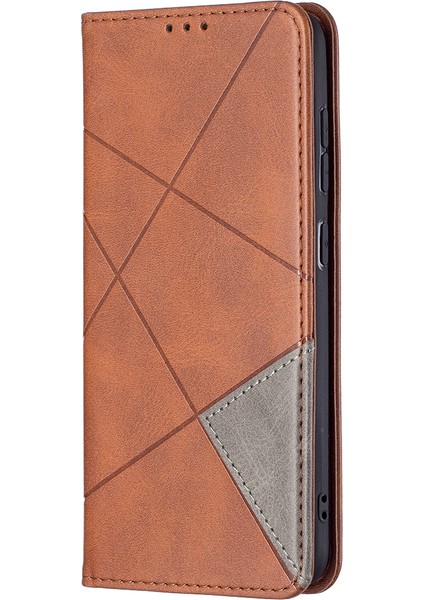 Geometrik Desen Deri Telefon Kasası Kabuk Kartı Tutucu Samsung Galaxy S21 FE/S21 Lite-Brown (Yurt Dışından)