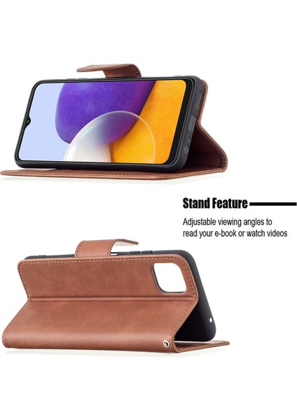 Samsung Galaxy A22 5g (Ab Versiyonu) Için El Kayışı ile Cüzdan Deri Standı Kabuk Kapağı (Yurt Dışından)