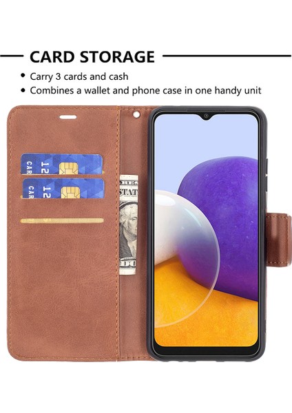 Samsung Galaxy A22 5g (Ab Versiyonu) Için El Kayışı ile Cüzdan Deri Standı Kabuk Kapağı (Yurt Dışından)