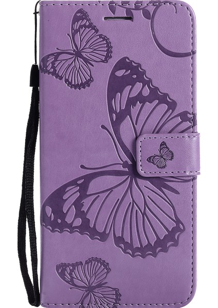 Samsung Galaxy S21 FE/S21 Fan Edition-Purple Için Baskı Kelebek Deri Cüzdan Kabuğu Kılıfı (Yurt Dışından)