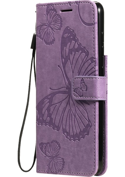 Samsung Galaxy S21 FE/S21 Fan Edition-Purple Için Baskı Kelebek Deri Cüzdan Kabuğu Kılıfı (Yurt Dışından)