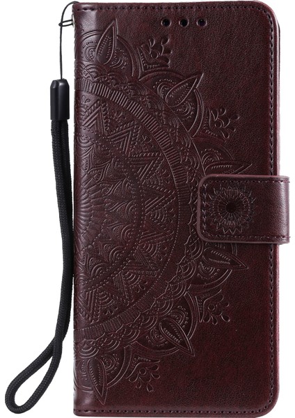 Samsung Galaxy S21 Fe-Brown Için Basılı Mandala Çiçek Cüzdan Deri Kılıf (Yurt Dışından)