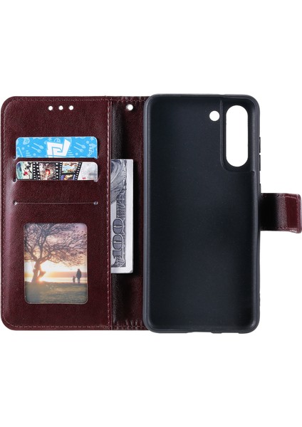 Samsung Galaxy S21 Fe-Brown Için Basılı Mandala Çiçek Cüzdan Deri Kılıf (Yurt Dışından)