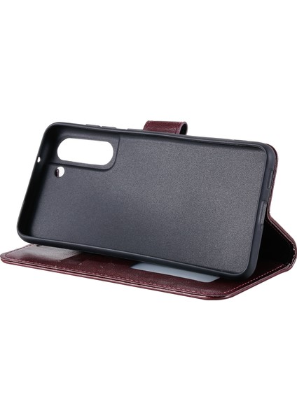 Samsung Galaxy S21 Fe-Brown Için Basılı Mandala Çiçek Cüzdan Deri Kılıf (Yurt Dışından)