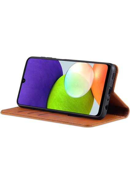 Samsung Galaxy A22 4g (Ab Versiyonu) Için Premium Pu Deri Otomatik Absorbed Manyetik Kapatma Stand Stand Stand Cüzdan Flip Kapak (Yurt Dışından)