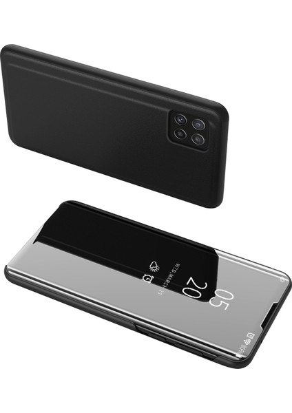 Samsung Galaxy A22 5g (Ab Versiyonu) Için Pc Iç Folio Flip Kaplama Stand Kılıfı ile Ayna Yüzey Deri-Black (Yurt Dışından)