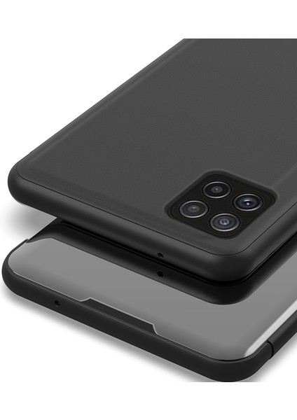 Samsung Galaxy A22 5g (Ab Versiyonu) Için Pc Iç Folio Flip Kaplama Stand Kılıfı ile Ayna Yüzey Deri-Black (Yurt Dışından)