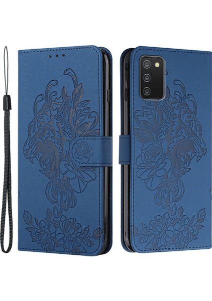 Tiger Head Desen Samsung Galaxy A02S (164.2X75.9X9.1MM)/M02S-MAVI Için Cüzdan Standı ile Deri Kılıfı (Yurt Dışından)