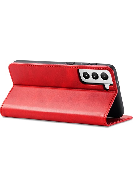 Samsung Galaxy S21 Fe-Red Için Otomatik Emilmiş Folio Stand Tasarım Deri Cüzdan Telefon Kılıfı (Yurt Dışından)