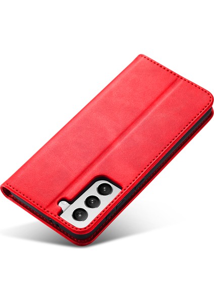 Samsung Galaxy S21 Fe-Red Için Otomatik Emilmiş Folio Stand Tasarım Deri Cüzdan Telefon Kılıfı (Yurt Dışından)