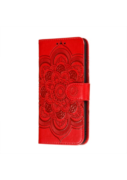 Baskı Kana Mandala Çiçek Deseni Koruyucu Koruyucu Yumuşak Pu Deri Kapak Kılıfı Samsung Galaxy S21 Fe-Red (Yurt Dışından)