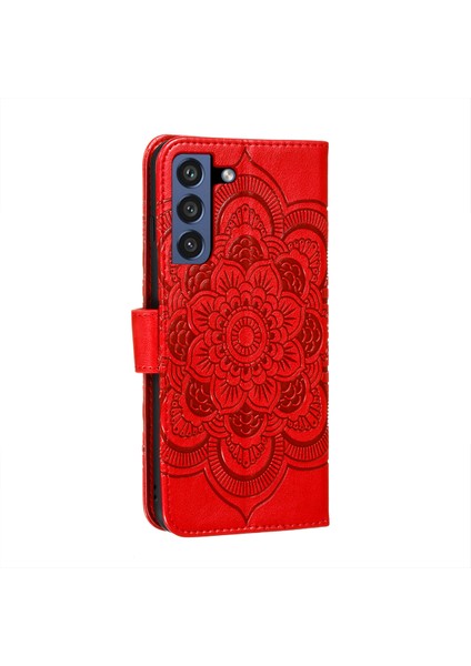 Baskı Kana Mandala Çiçek Deseni Koruyucu Koruyucu Yumuşak Pu Deri Kapak Kılıfı Samsung Galaxy S21 Fe-Red (Yurt Dışından)
