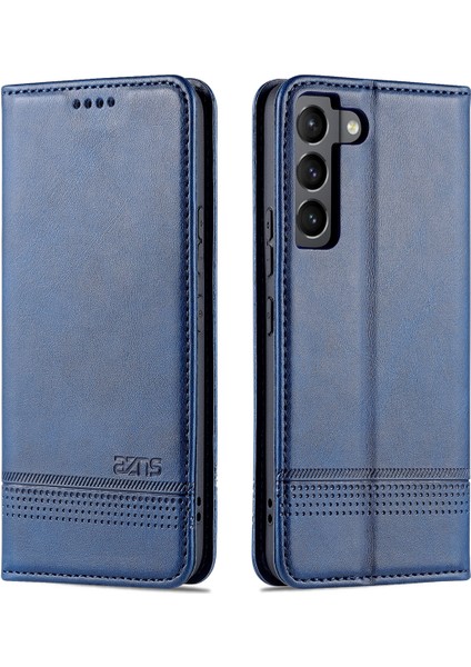 Manyetik Otomatik Emilmiş Tam Koruma Telefon Kapağı Pu Deri Stand Samsung Galaxy S22+5G-MAVI (Yurt Dışından)