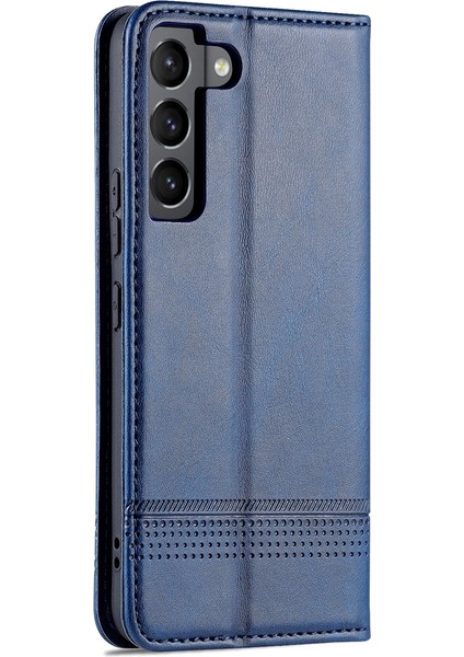 Manyetik Otomatik Emilmiş Tam Koruma Telefon Kapağı Pu Deri Stand Samsung Galaxy S22+5G-MAVI (Yurt Dışından)