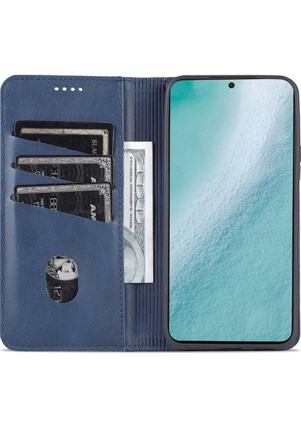Manyetik Otomatik Emilmiş Tam Koruma Telefon Kapağı Pu Deri Stand Samsung Galaxy S22+5G-MAVI (Yurt Dışından)