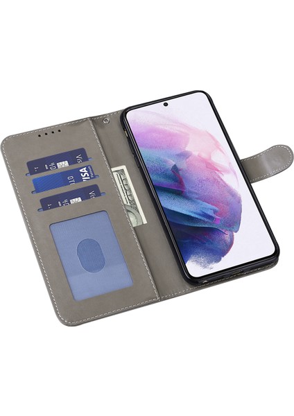 Samsung Galaxy S21 Fe 5G/S21 Fan Edition Geyik Ağacı Deseni Baskılı Pu Deri Koruyucu Kılıf Stand Flip Manyetik Kıvalanma Kapağı Kapak-Grey (Yurt Dışından)