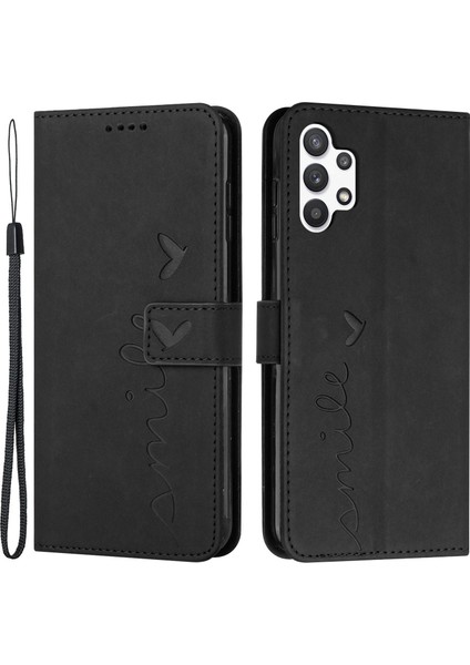 Samsung Galaxy A32 5G/M32 5g Cilt Touch Cüzdan Telefon Kılıfı Pu Deri Stand Baskı Kalp Şekli Koruyucu Kapak Black (Yurt Dışından)