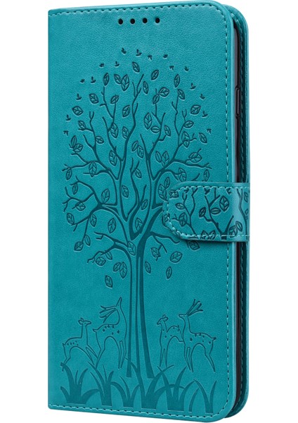 Samsung Galaxy S21 Fe 5G/S21 Fan Edition Geyik Ağacı Deseni Baskılı Pu Deri Koruyucu Kılıf Stand Flip Manyetik Kıvalanma Kapak Blue (Yurt Dışından)