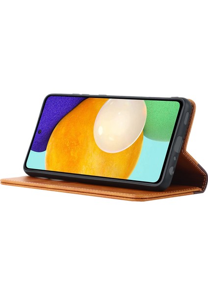 Seashell Digital Samsung Galaxy A52S Için 5G/A52 4g/5g Şok Geçirmez Flip Kapak Iki Renkli Ekleme Manyetik Otomatik Emici Pu Deri Telefon Kasası Stand-Sarı/kahverengi (Yurt Dışından)