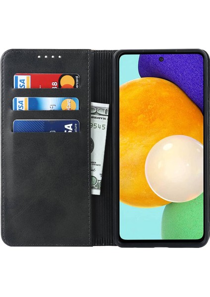 Samsung Galaxy A52S Için 5G/A52 4g/5g Şok Geçirmez Flip Kapak Iki Renkli Ekleme Manyetik Otomatik Emici Pu Deri Telefon Kasası Stand-Siyah/sarı (Yurt Dışından)