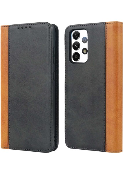 Samsung Galaxy A52S Için 5G/A52 4g/5g Şok Geçirmez Flip Kapak Iki Renkli Ekleme Manyetik Otomatik Emici Pu Deri Telefon Kasası Stand-Siyah/sarı (Yurt Dışından)