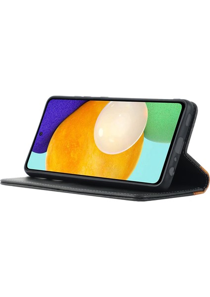 Samsung Galaxy A52S Için 5G/A52 4g/5g Şok Geçirmez Flip Kapak Iki Renkli Ekleme Manyetik Otomatik Emici Pu Deri Telefon Kasası Stand-Siyah/sarı (Yurt Dışından)