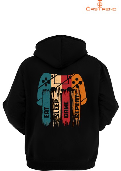 Gamer Baskılı 3 Iplik Unisex Siyah Kapişonlu Sweatshirt modelleri