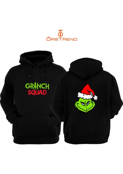 Grinch Baskılı 3 Iplik Unisex Siyah Kapişonlu Sweatshirt