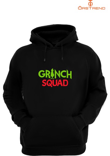 Grinch Baskılı 3 Iplik Unisex Siyah Kapişonlu Sweatshirt