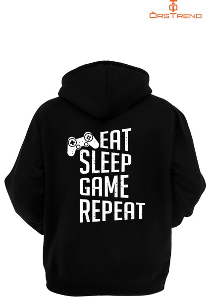 Gamer Baskılı 3 Iplik Unisex Siyah Kapişonlu Sweatshirt