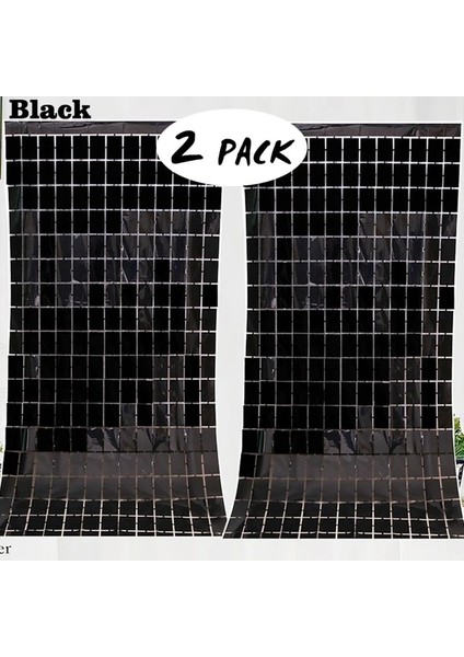 Black-2pcs 2 Adet 2 M Kare Payetler Parti Perde Zemin Doğum Günü Düğün Parti Bebek Duş Arka Plan Parlak Tinsel Folyo Perde Dekor (Yurt Dışından)