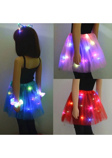 Pembe Saç Halat Kız Light Up Tutu Sihirli LED Etek Peri Kedi Kulak Tavşan Glow Kostüm Kafa Bandı Parti Cosplay Doğum Günü Hediyesi Cadılar Bayramı Düğün (Yurt Dışından)