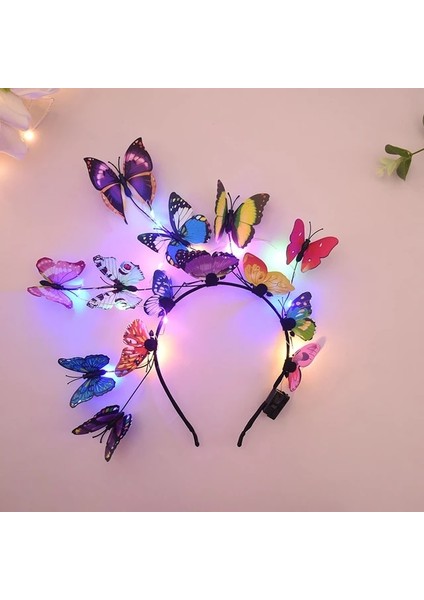 LED Işıkları ile Parlayan Kelebek Kafa Bandı Bebek Duş Doğum Günü Süslemeleri Kızlar Kelebek Hairbands Düğün Nedime Hediyeleri (Yurt Dışından)