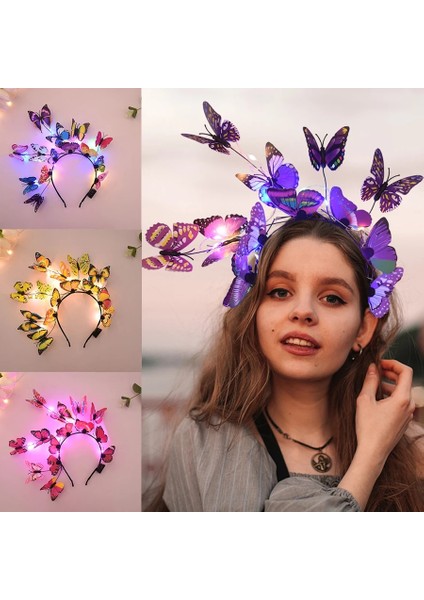 LED Işıkları ile Parlayan Kelebek Kafa Bandı Bebek Duş Doğum Günü Süslemeleri Kızlar Kelebek Hairbands Düğün Nedime Hediyeleri (Yurt Dışından) modelleri