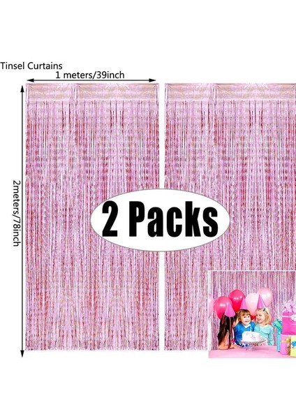 Pembe Bir 2 Paket 1x2 M Metalik Folyo Tinsel Saçak Perde Zemin Doğum Günü Düğün Bekarlığa Veda Partisi Dekorasyon Yetişkin Siyah Yeni Yıl (Yurt Dışından)